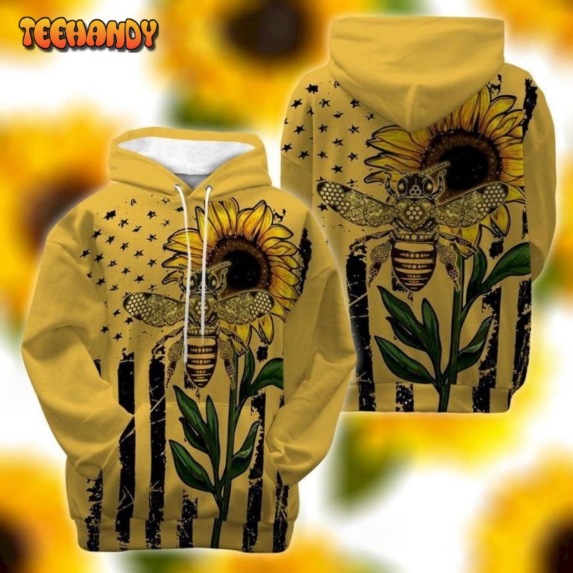 Bee Sunflower All Over Print 3D Hoodie Sweatshirt