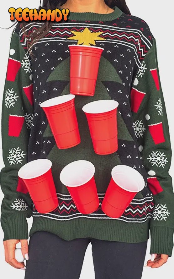 Beer Pong Ugly Christmas Sweater, All Over Print Sweatshirt, Ugly Sweater
