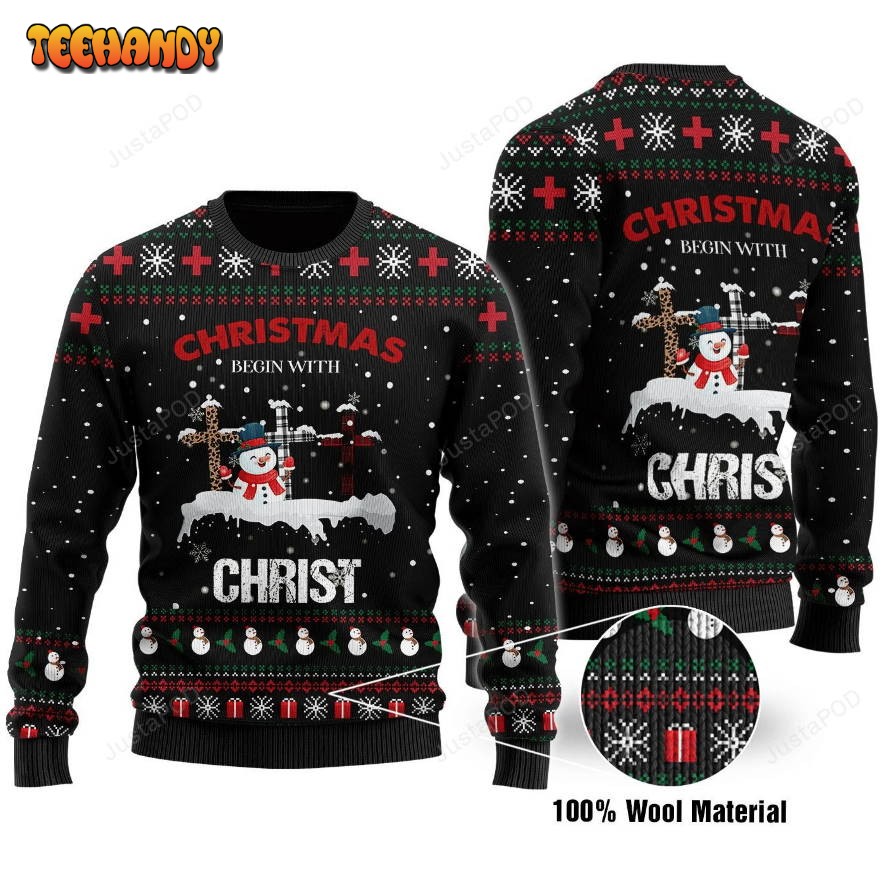 Begin With Christ Ugly Christmas Sweater, All Over Print Sweatshirt