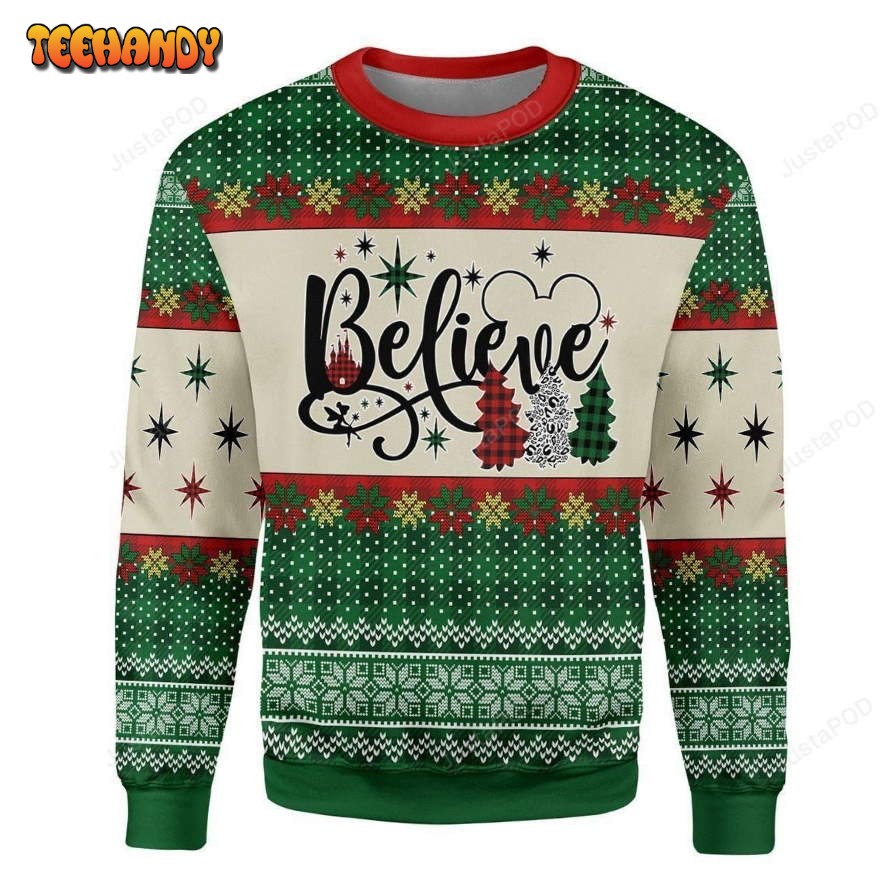 Believe Christmas Tree Ugly Christmas Sweater, All Over Print Sweatshirt