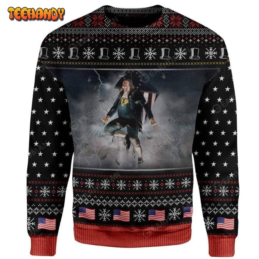 Benjamin Franklin VS Zeus For Unisex Ugly Christmas Sweater, Ugly Sweater