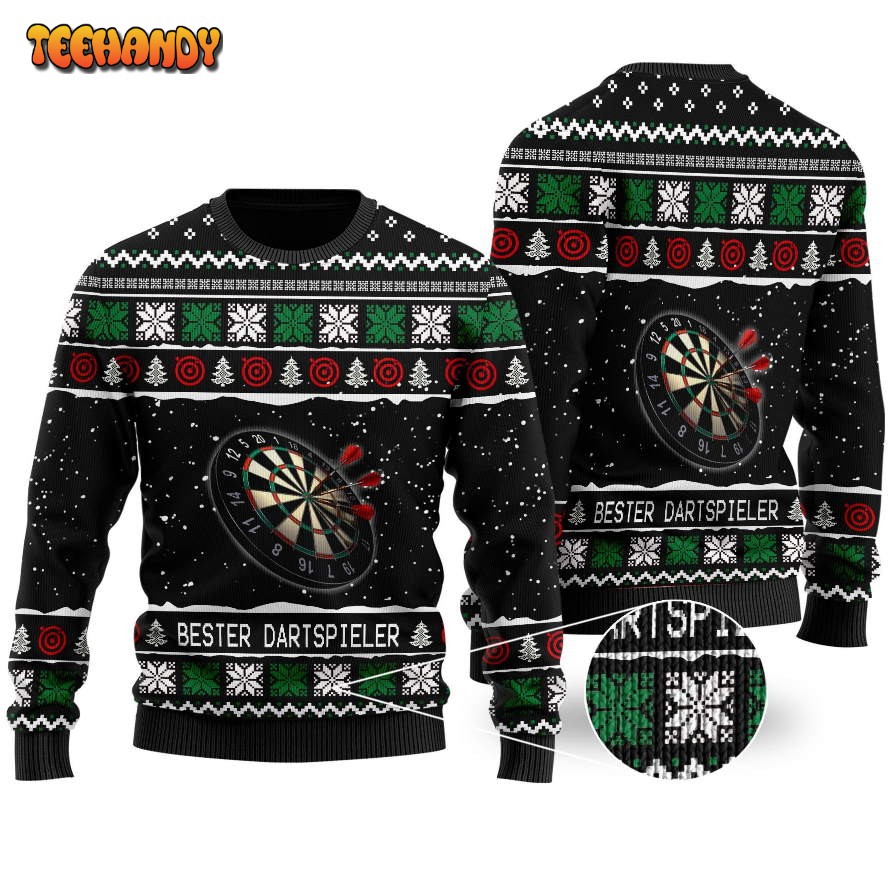 Bester Dartspieler With Christmas Patterns For Darts Sport Lovers Sweater