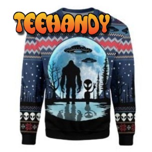 BigFoot Alien Ufo For Bigfoot Lovers Ugly Christmas Sweater, Ugly Sweater