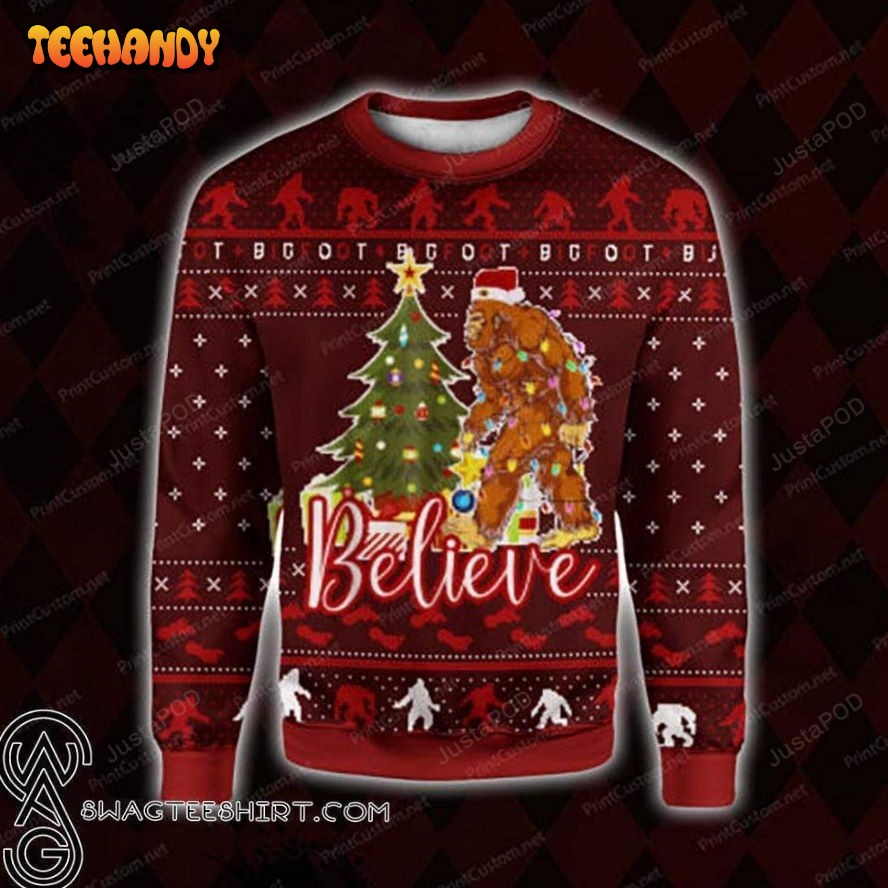 Bigfoot Believe Ugly Christmas Sweater, All Over Print Sweatshirt, Ugly Sweater