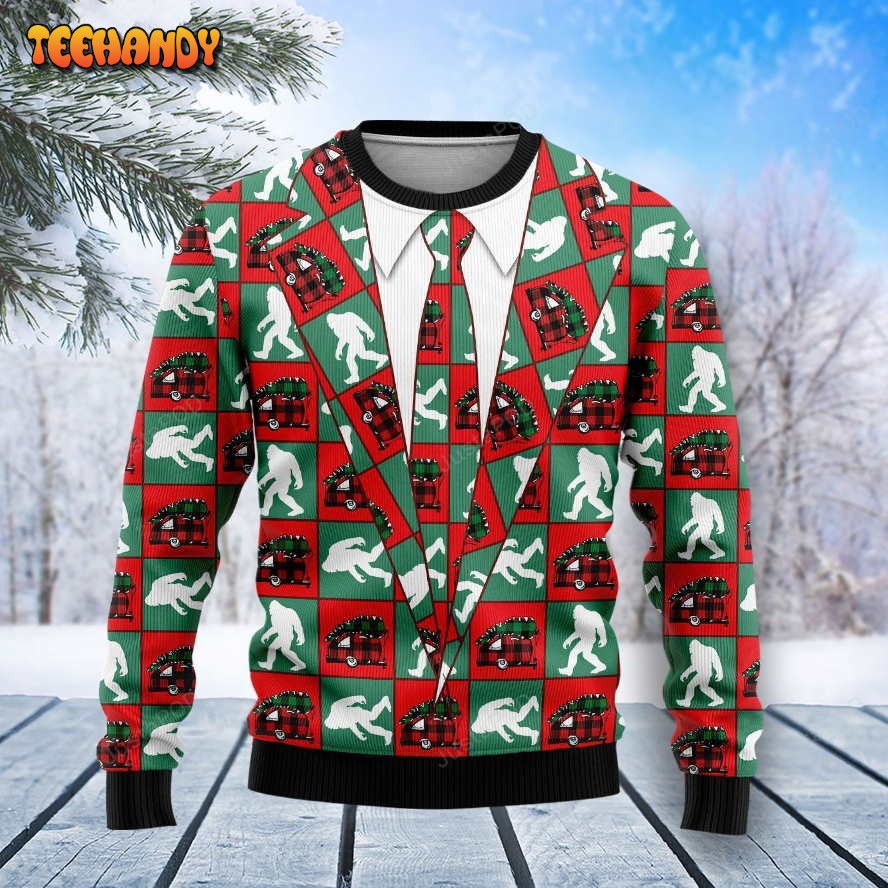 Bigfoot Camping Christmas Ugly Christmas Sweater, Ugly Sweater