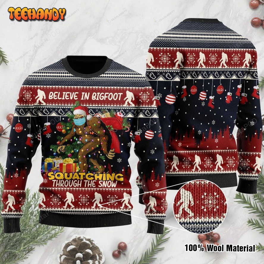 Bigfoot Christmas Squatching Through The Snow Ugly Christmas Sweater