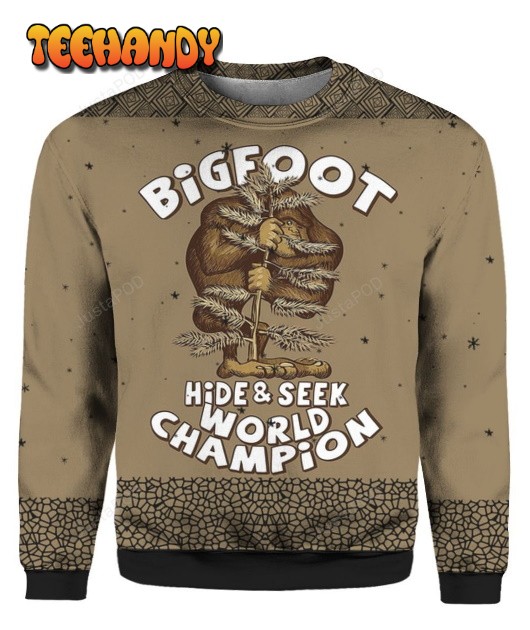 Bigfoot Hide And Seek Champion 3D Ugly Christmas Sweater, Ugly Sweater