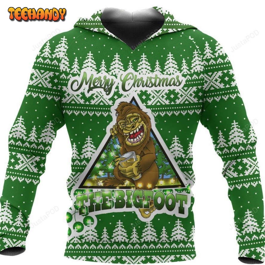 Bigfoot Hoodie Merry Christmas For Unisex 3D All Over Print Hoodie Sweater