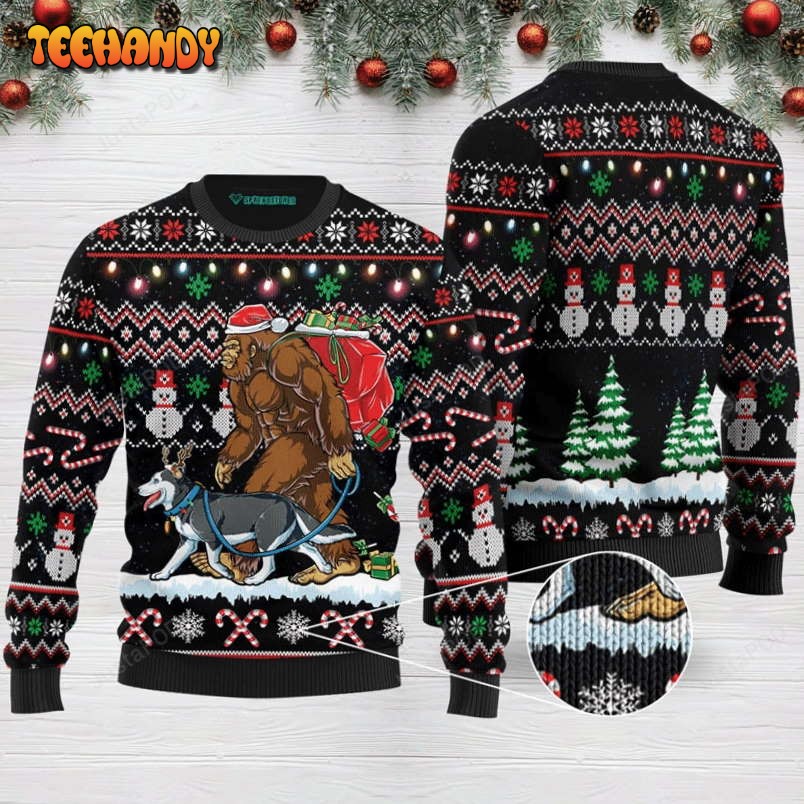 Bigfoot Huskey Ugly Christmas Sweater, All Over Print Sweatshirt, Ugly Sweater