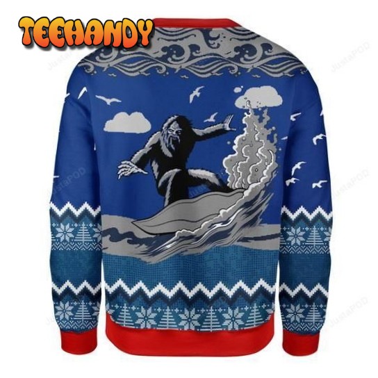 Bigfoot Surfing Ugly Christmas Sweater, All Over Print Sweatshirt, Ugly Sweater