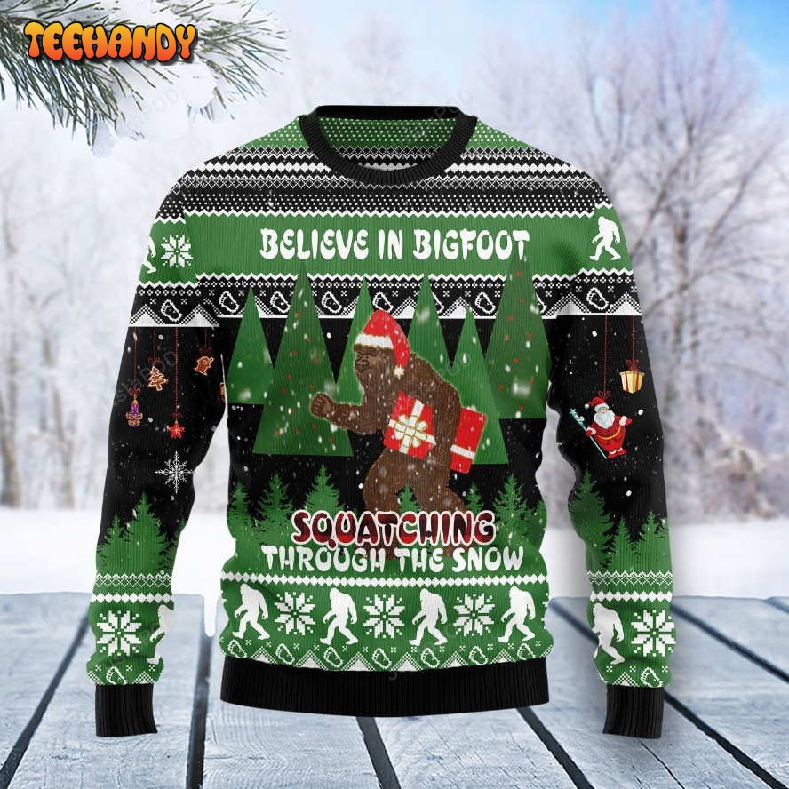 Bigfoot Through Snow Ugly Christmas Sweater, Ugly Sweater, Christmas Sweaters