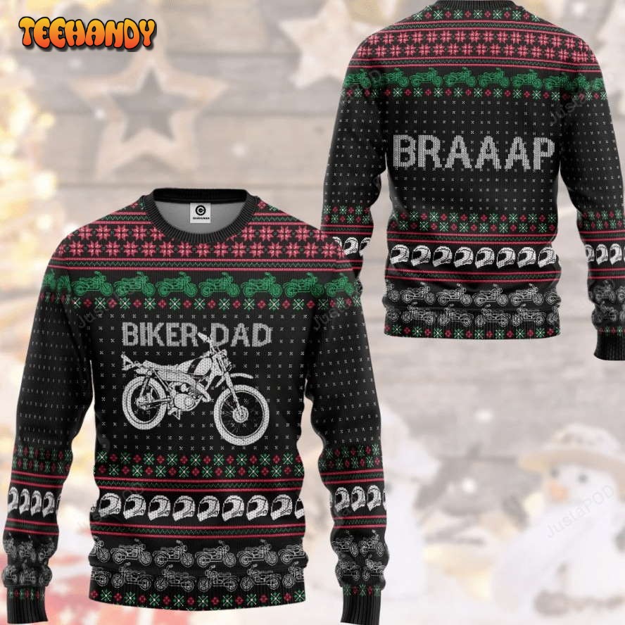 Biker Dad Ugly Christmas Sweater, All Over Print Sweatshirt, Ugly Sweater