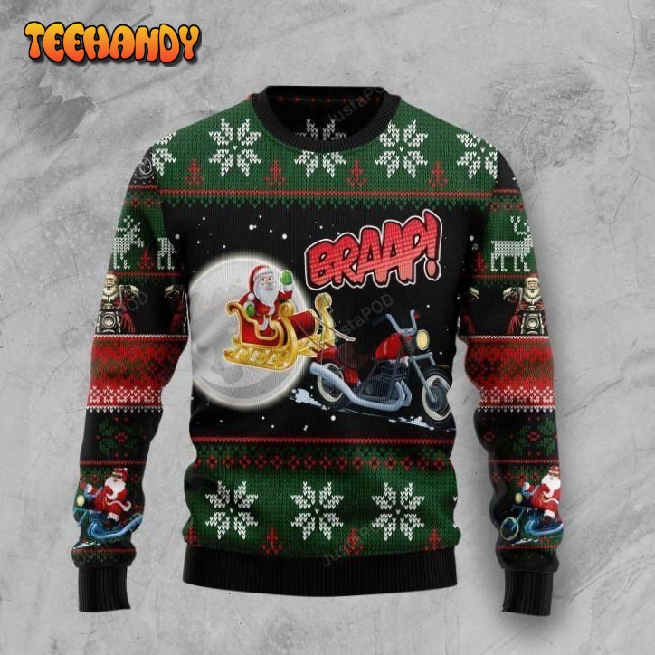 Biker Santa Ugly Christmas Sweater, All Over Print Sweatshirt, Ugly Sweater