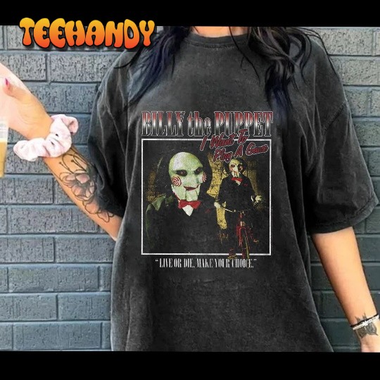 Billy the Puppet Saw T-Shirt, Retro Saw Jigsaw  Vintage 90S Horror Movie T Shirt