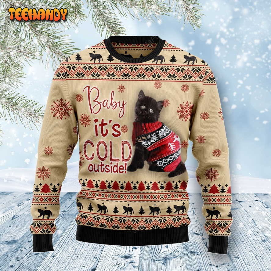 Black Cat Baby It’s Cold Outside Ugly Christmas Sweater, Ugly Sweater