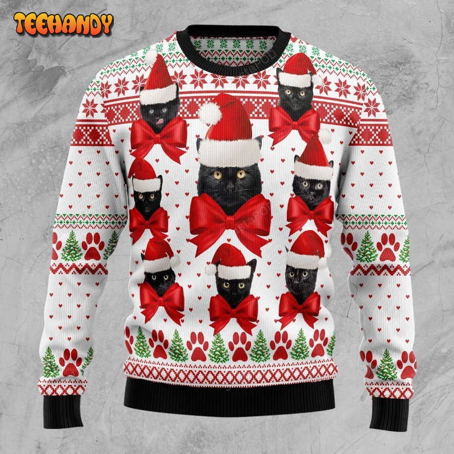 Black Cat Ball Ugly Christmas Sweater, Ugly Sweater, Christmas Sweaters