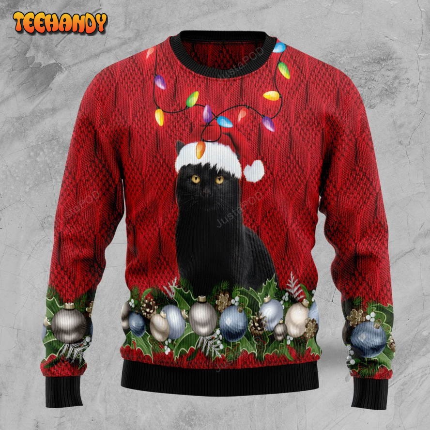 Black Cat Christmas Beauty Ugly Christmas Sweater, Ugly Sweater