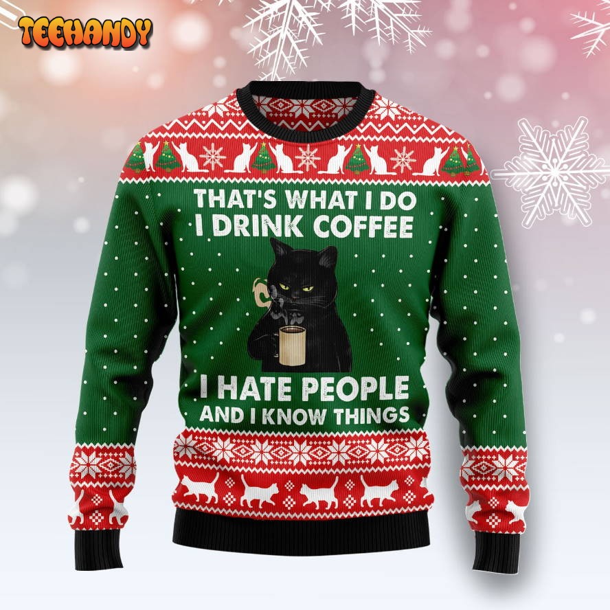 Black Cat Drink Coffee G51022 Ugly Christmas Sweater unisex