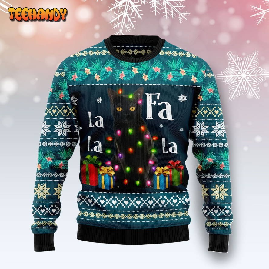 Black Cat Falalala Ugly Christmas Sweater, All Over Print Sweatshirt