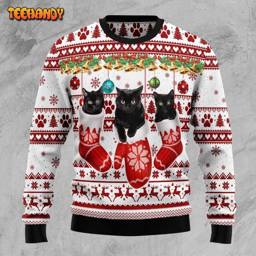 Black Cat Gloves Ugly Christmas Sweater, All Over Print Sweatshirt