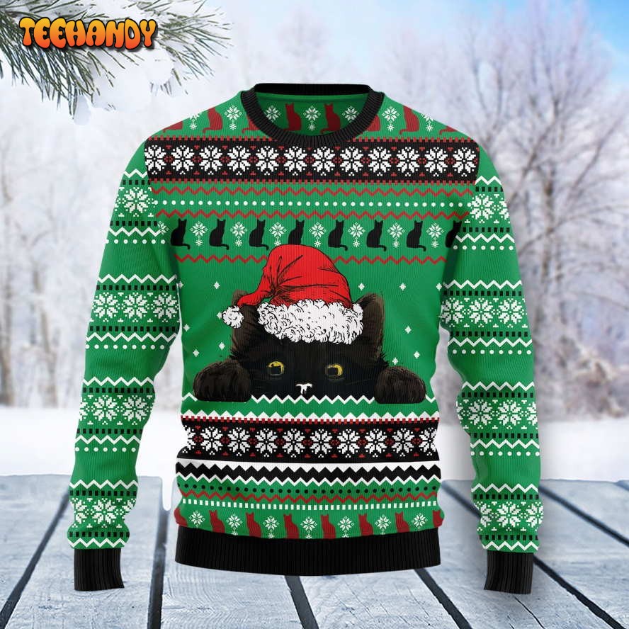 Black Cat Hide Ugly Christmas Sweater, All Over Print Sweatshirt, Ugly Sweater