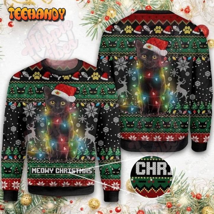 Black Cat Merry Christmas Ugly Christmas Sweater, All Over Print Sweatshirt