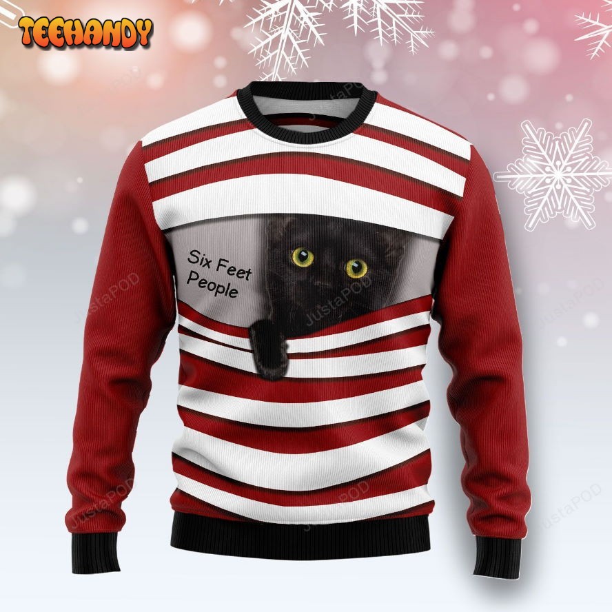 Black Cat Six Feet Ugly Christmas Sweater, Ugly Sweater, Christmas Sweaters