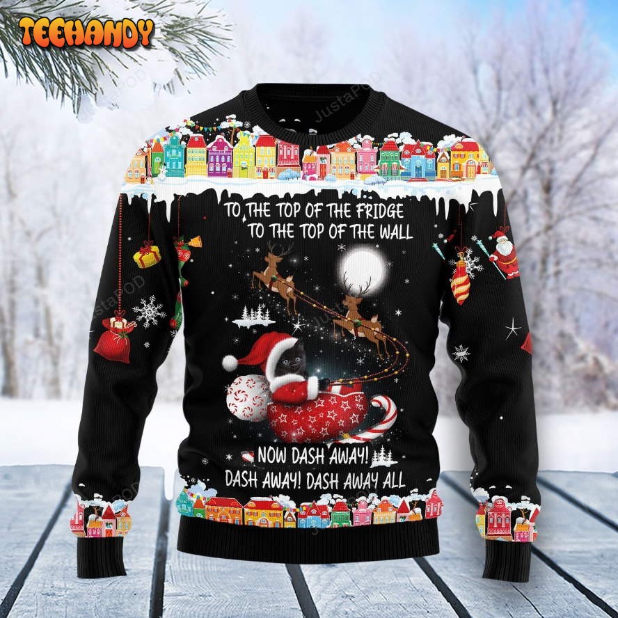 Black Cat Sleigh Christmas Ugly Christmas Sweater, Ugly Sweater