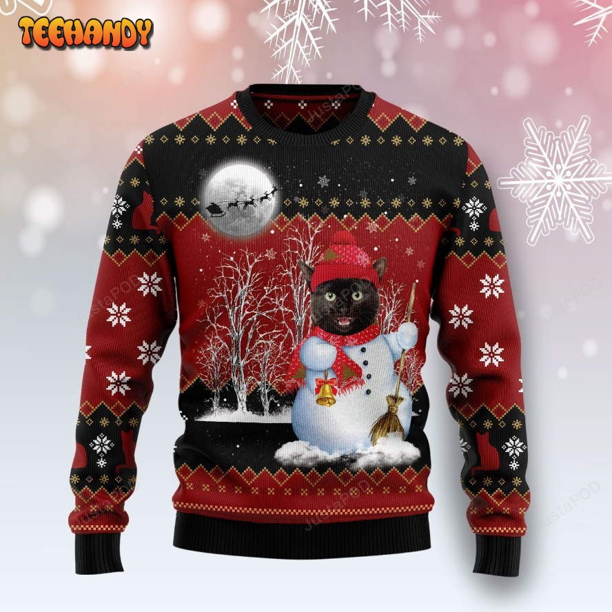 Black Cat Snowman Ugly Christmas Sweater, Ugly Sweater, Christmas Sweaters