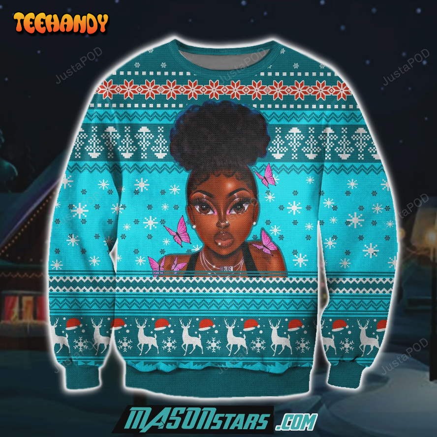 Black Girl 3D Print Knitting Pattern Ugly Christmas Sweater, Ugly Sweater