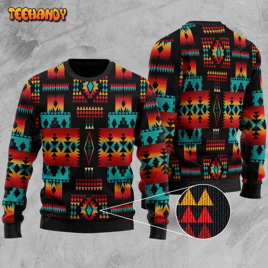 Black Native Tribes Pattern Ugly Christmas Sweater, All Over Print Sweatshirt