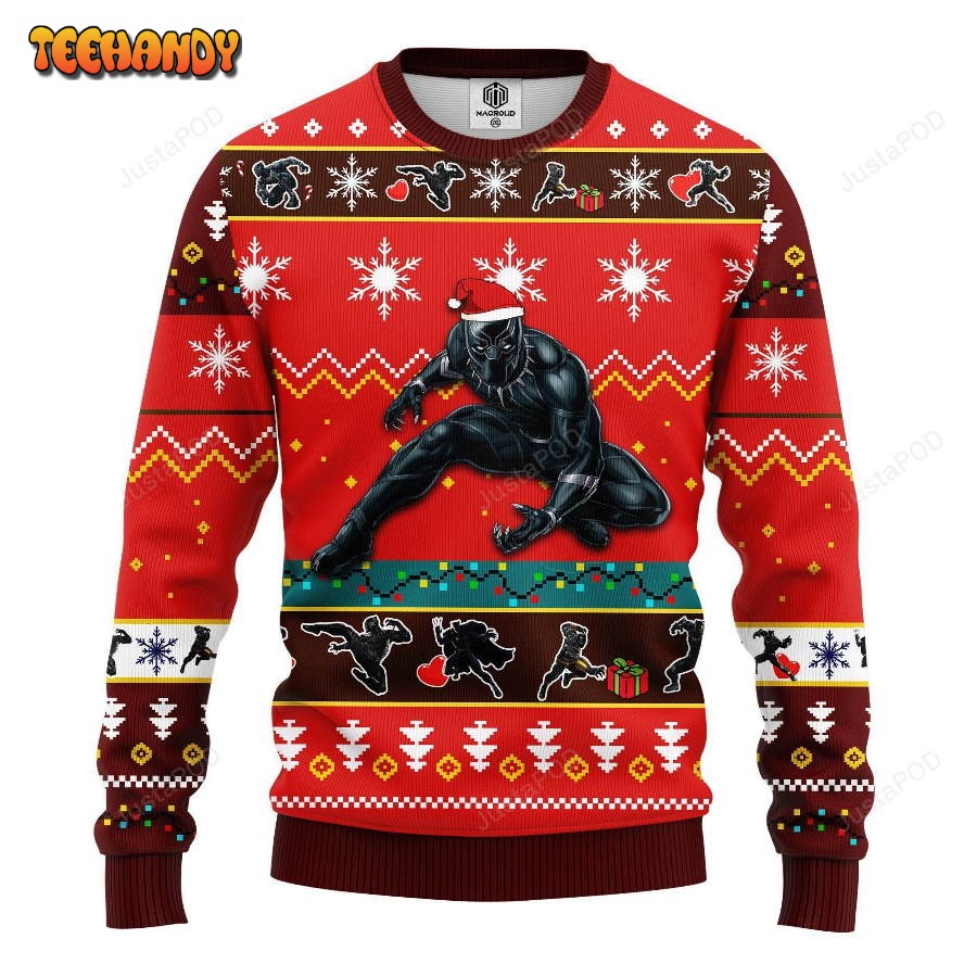 Black Panther Ugly Christmas Sweater Red Brown, Ugly Sweater