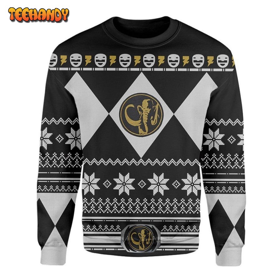 Black Power Rangers Ugly Christmas Sweater, All Over Print Sweatshirt