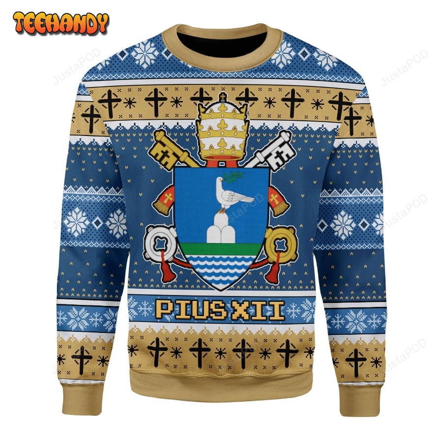 Blue Brown Christmas Pius Xll Coat Of Arms Gearhomies For Unisex Ugly Sweater