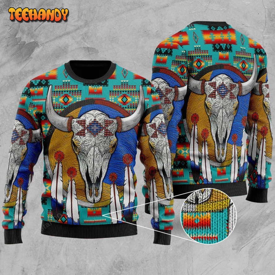 Blue Native Tribes Pattern Ugly Christmas Sweater, All Over Print Sweatshirt