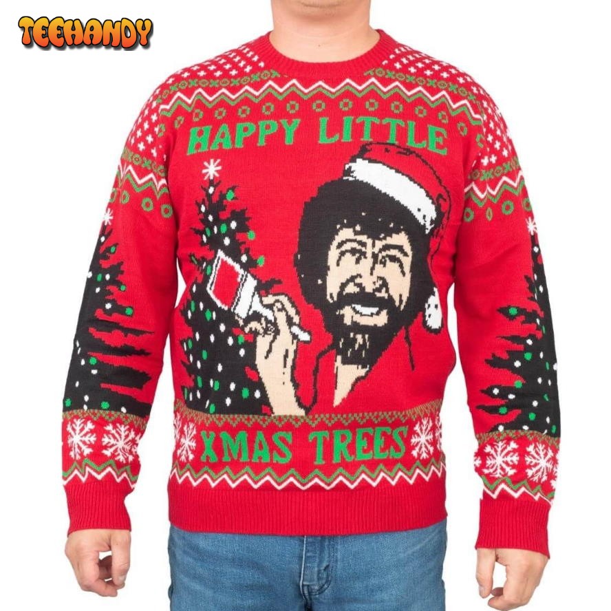 Bob Ross Happy Little Xmas Trees For Unisex Ugly Christmas Sweater, Ugly Sweater