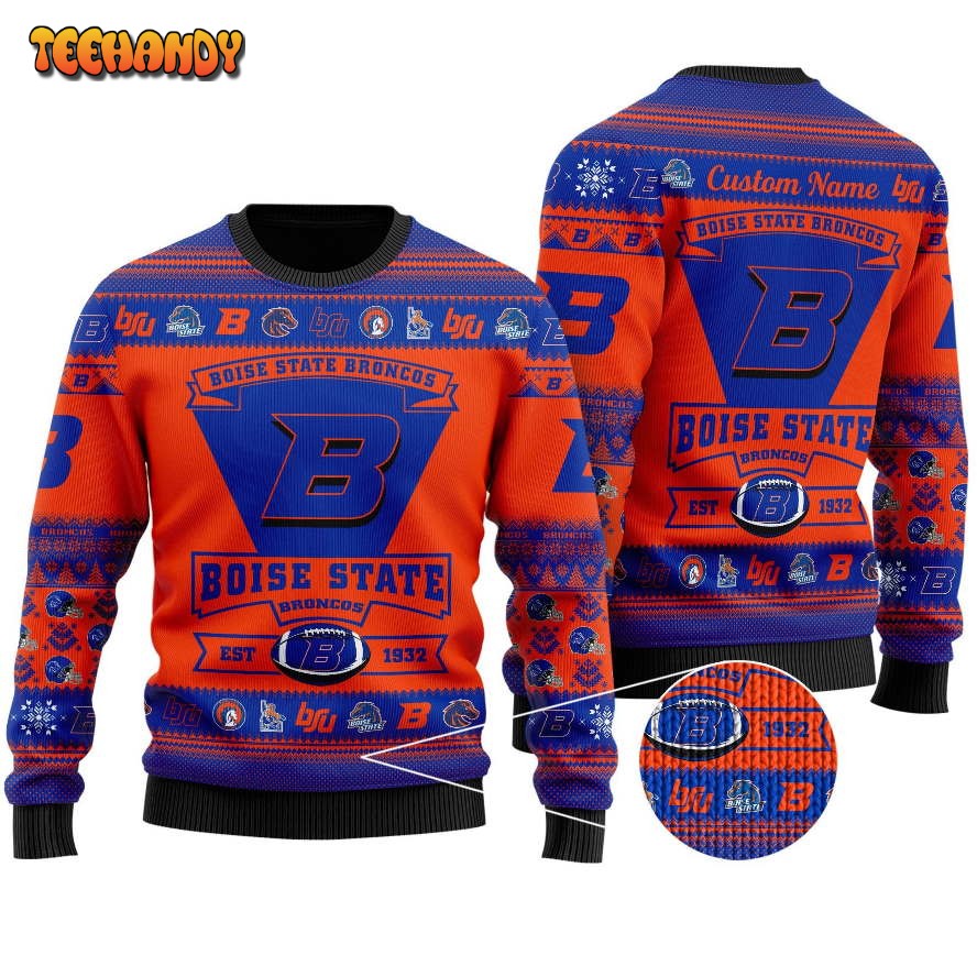 Boise State Broncos Football Team Logo Personalized Ugly Christmas Sweater