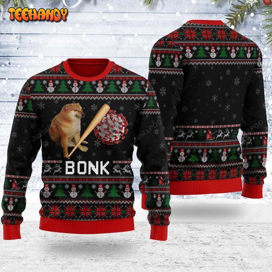 Bonk Coronavirus Meme Ugly Christmas Sweater, All Over Print Sweatshirt