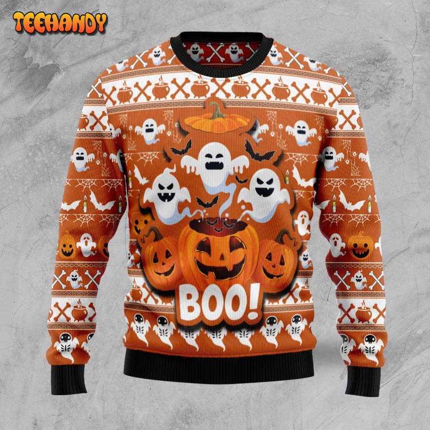 Boo Pumpkin Ugly Christmas Sweater, All Over Print Sweatshirt, Ugly Sweater