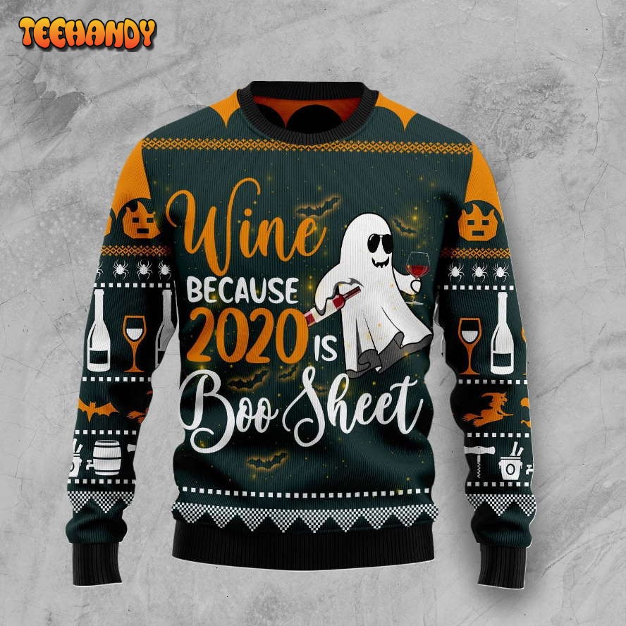 Boo Wine Halloween Ugly Christmas Sweater, All Over Print Sweatshirt