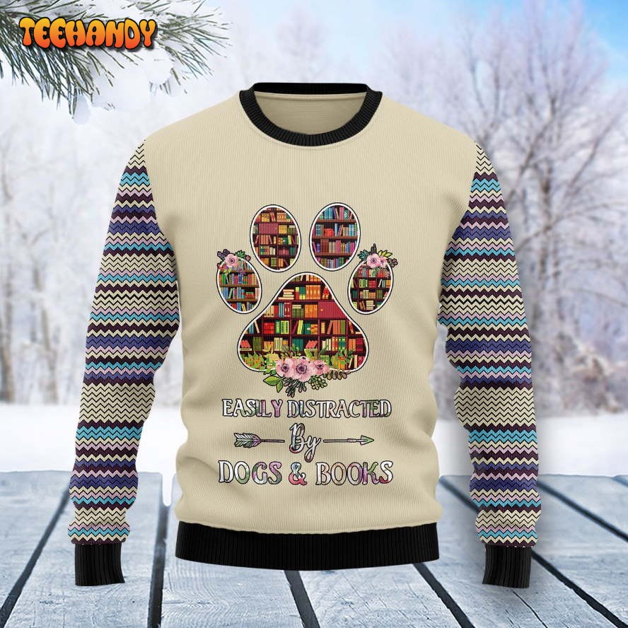 Book And Dogs For Unisex Ugly Christmas Sweater, All Over Print Sweatshirt