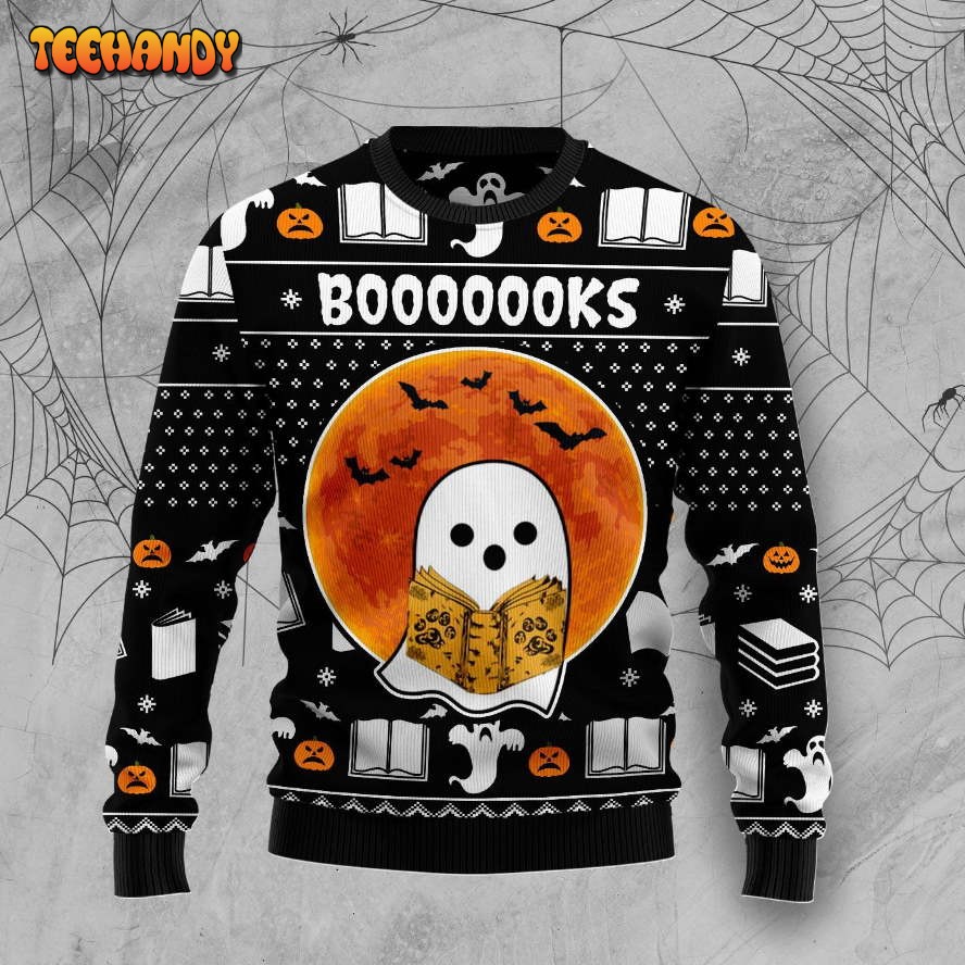 Book Boo Halloween For Unisex Ugly Christmas Sweater, Ugly Sweater