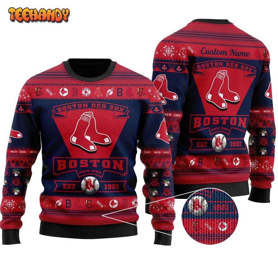 Boston Red Sox Football Team Logo Custom Name Personalized Ugly Sweater