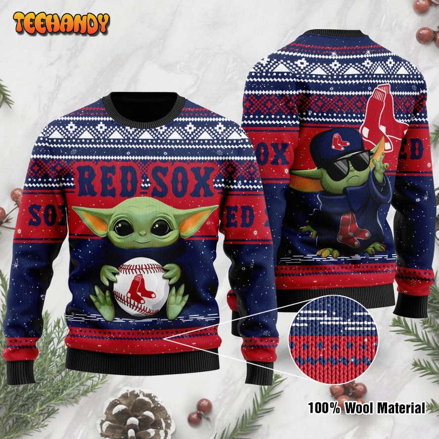 Boston Red Sox Grogu Baby Yoda Hug Logo Ugly Christmas Sweater