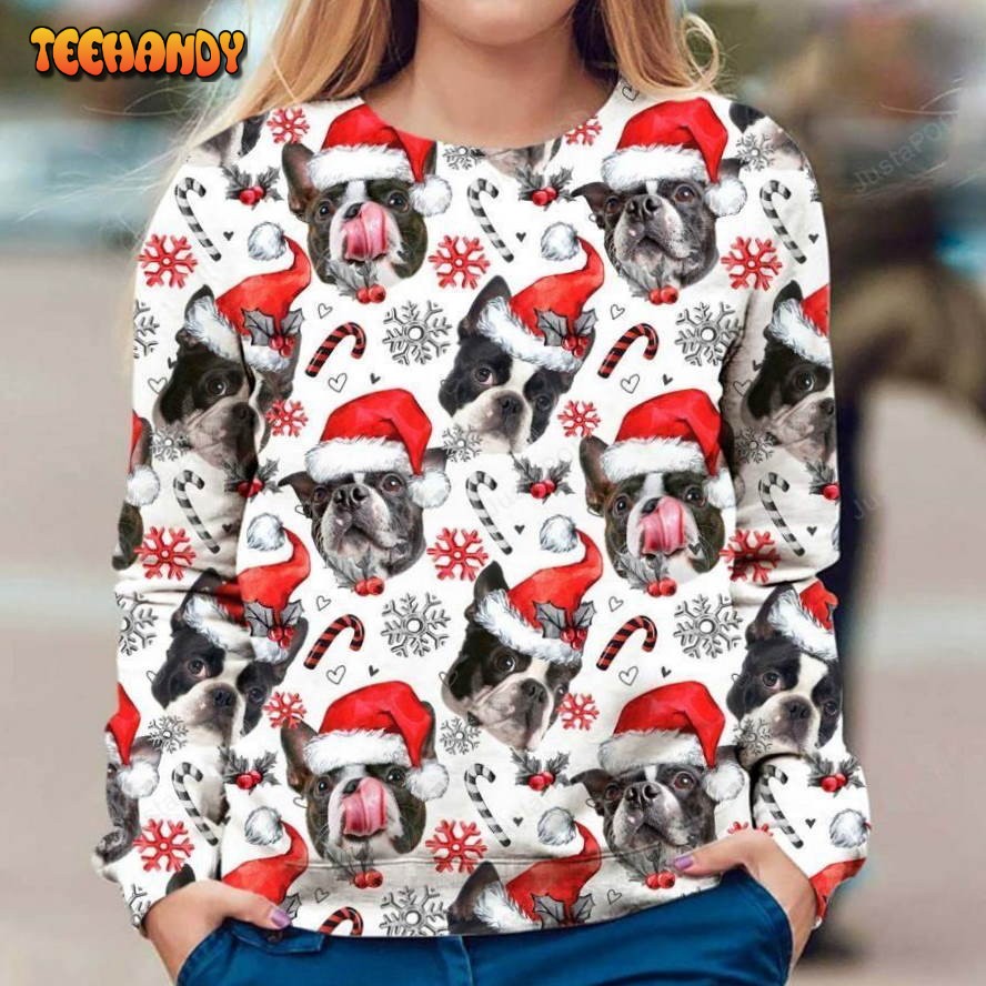 Boston Terrier Ugly Christmas Sweater, All Over Print Sweatshirt, Ugly Sweater