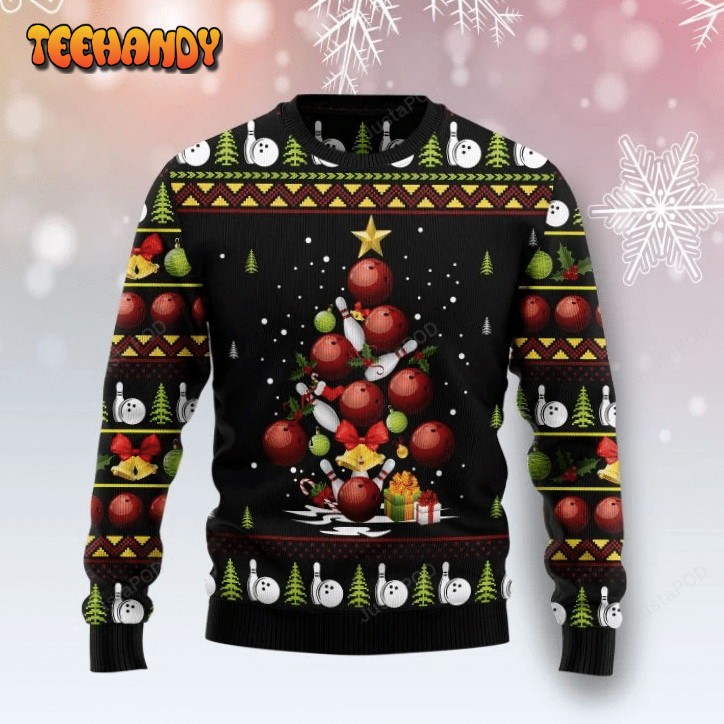 Bowling Christmas Tree Ugly Christmas Sweater, All Over Print Sweatshirt