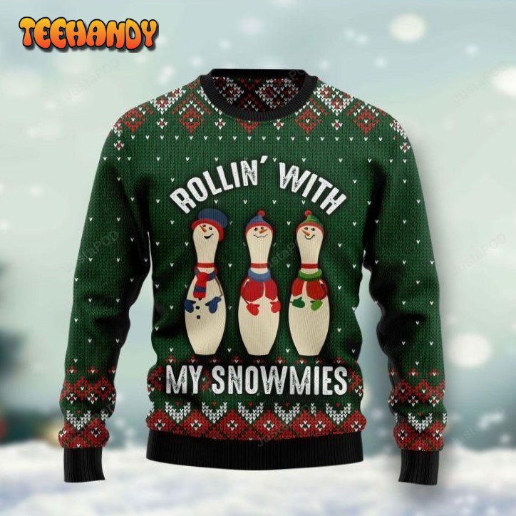 Bowling Rollin’ With My Snowmies Ugly Christmas Sweater, Ugly Sweater