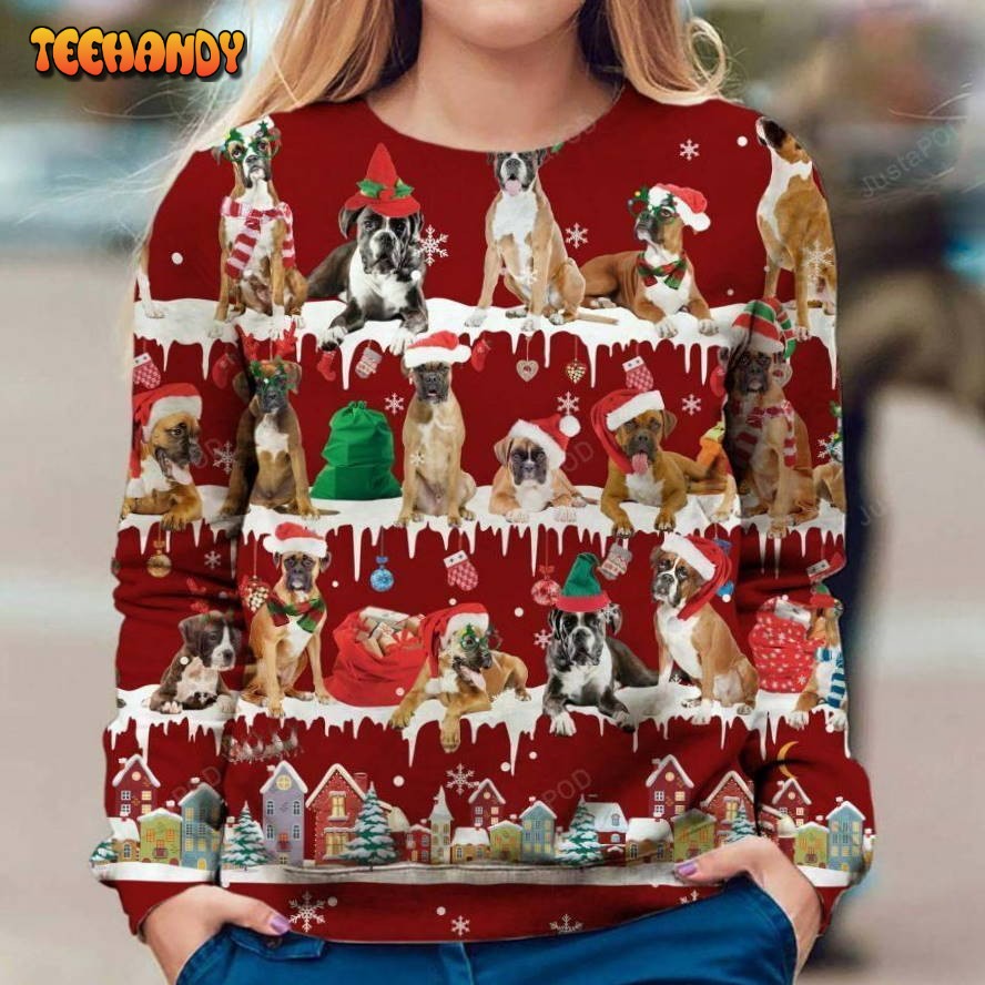 Boxer Snow Christmas Ugly Christmas Sweater, All Over Print Sweatshirt