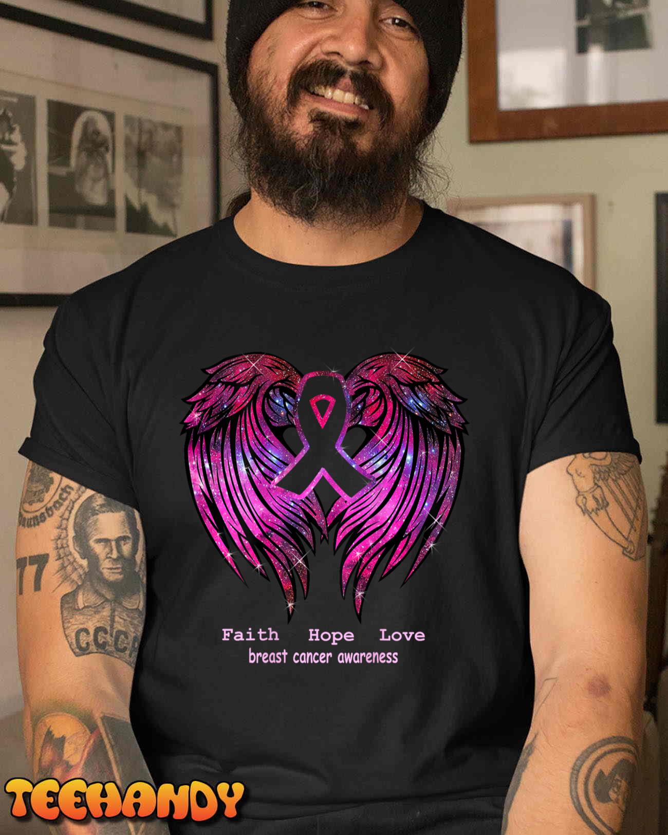 Breast Cancer Faith Hope Love Wings T-Shirt Awareness (Back) T-Shirt