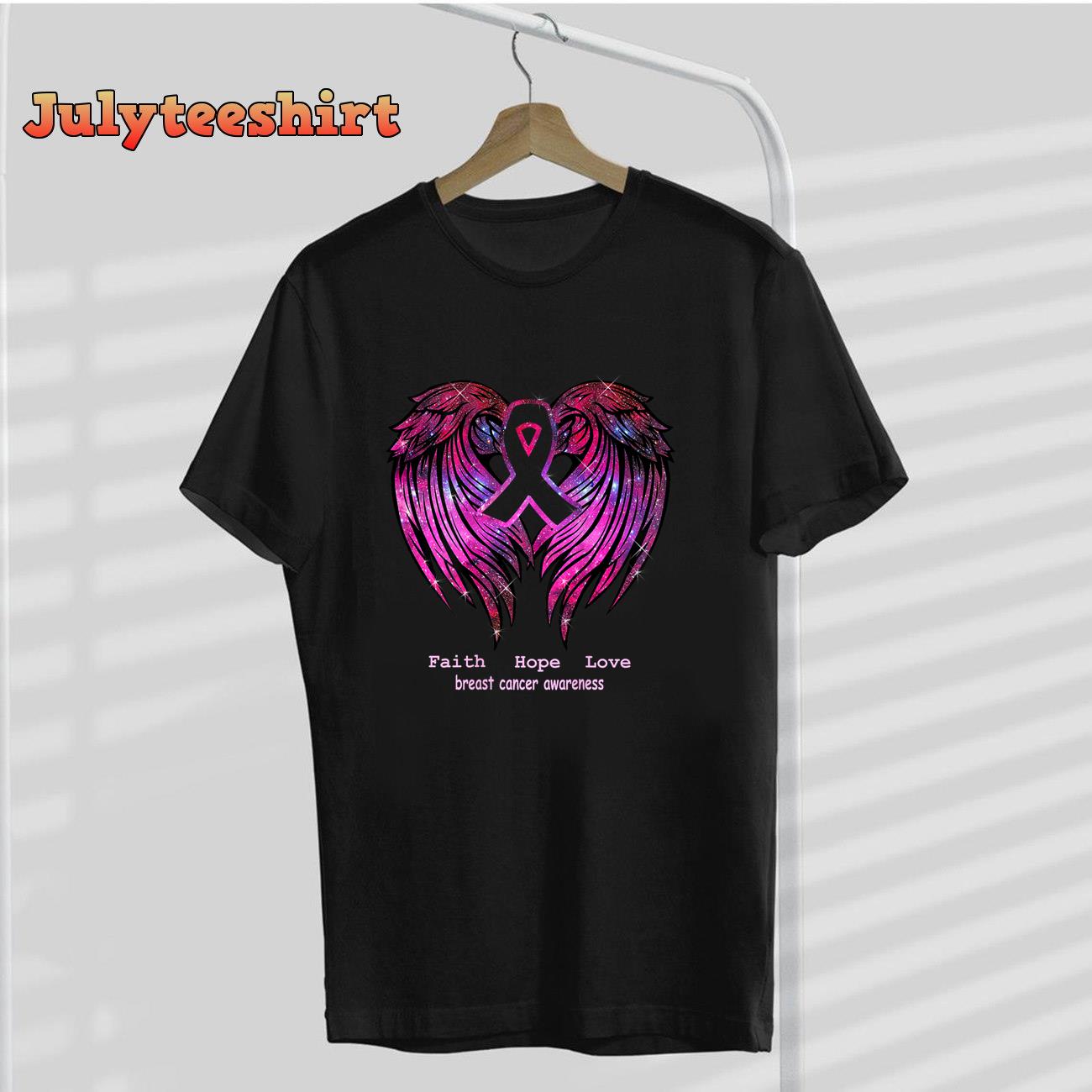 Breast Cancer Faith Hope Love Wings T-Shirt Awareness (Back) T-Shirt